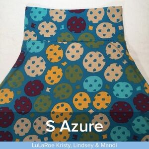 LuLaRoe Azure Skirt - Blue, Yellow, Red Fun Cookie Pattern
